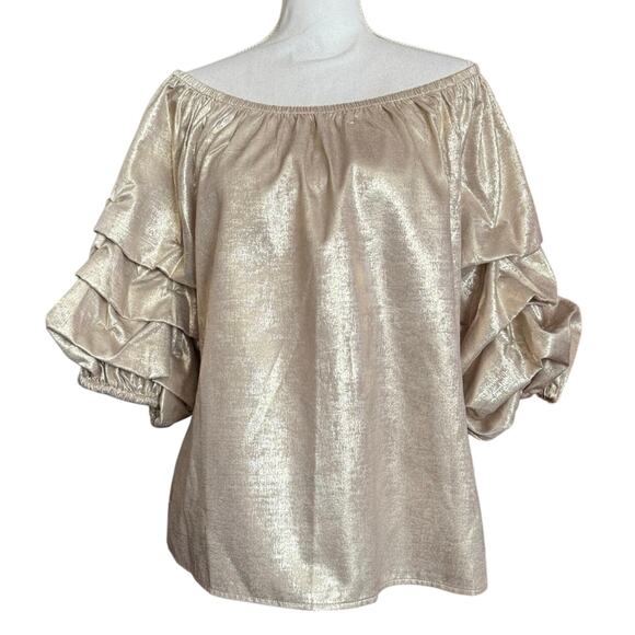 Sam and Jess gold metallic off shoulder ruffle sleeve holiday event glam XXL 2X - Picture 15 of 15